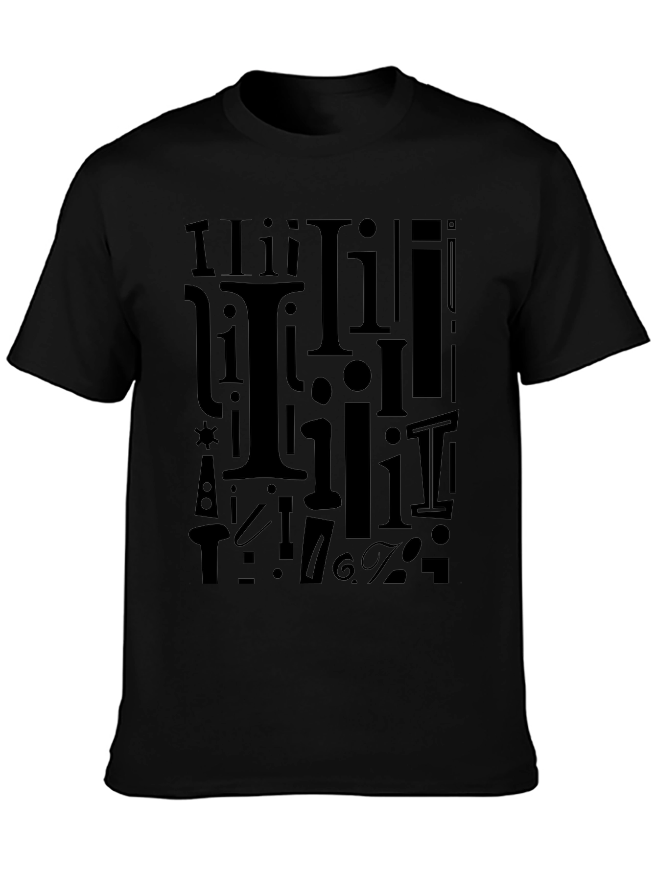 I Pattern Black Crew Neck T-Shirt