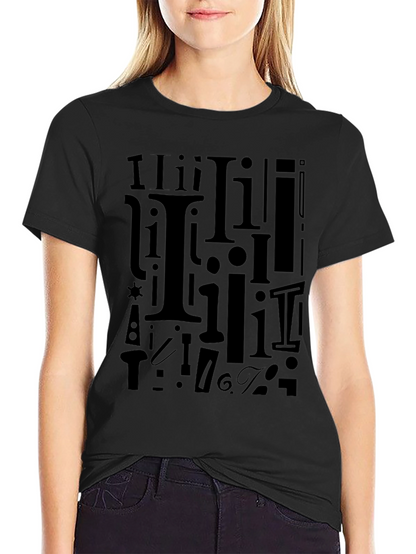 I Pattern Black Crew Neck T-Shirt