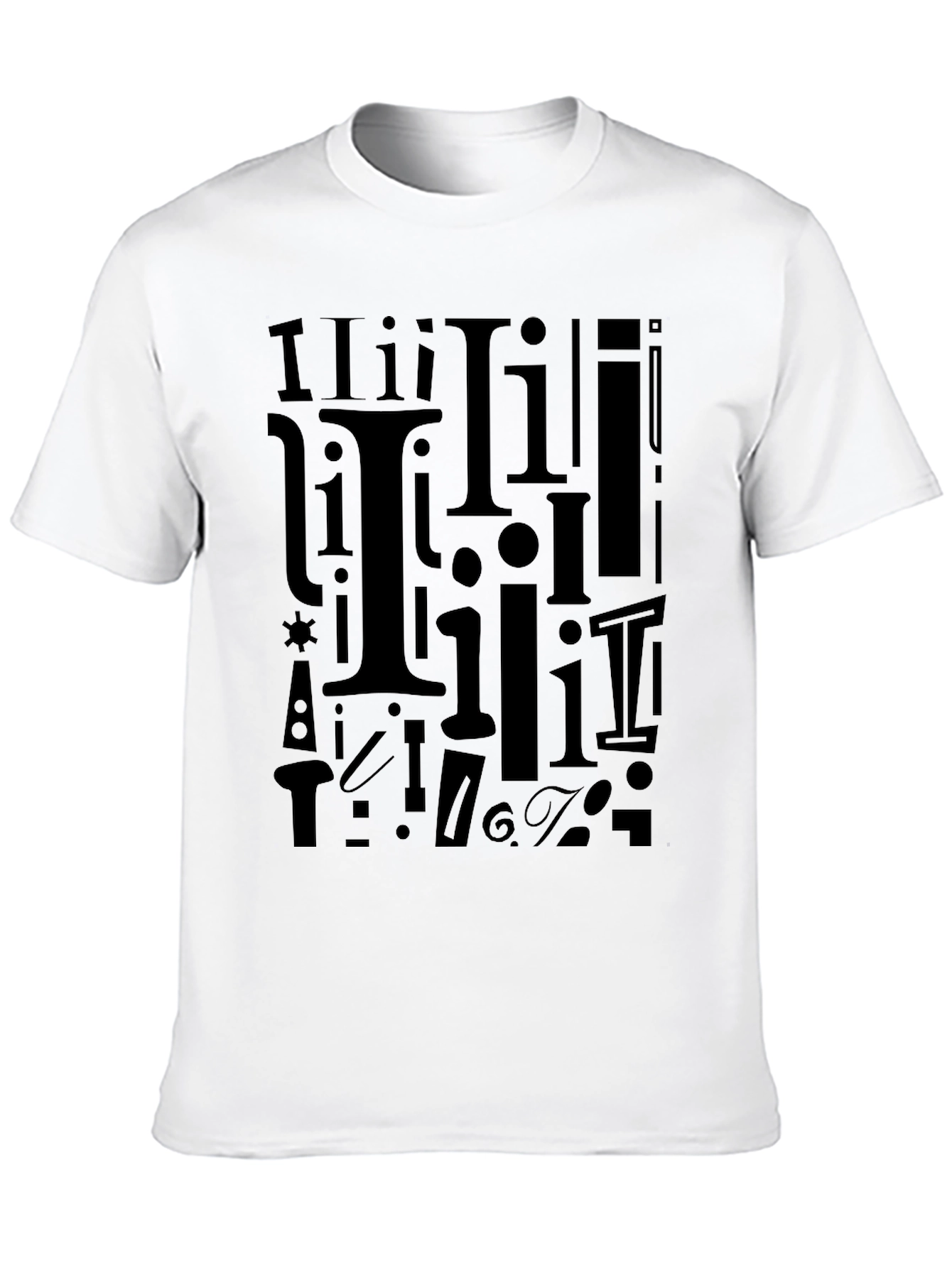 I Pattern Black Crew Neck T-Shirt