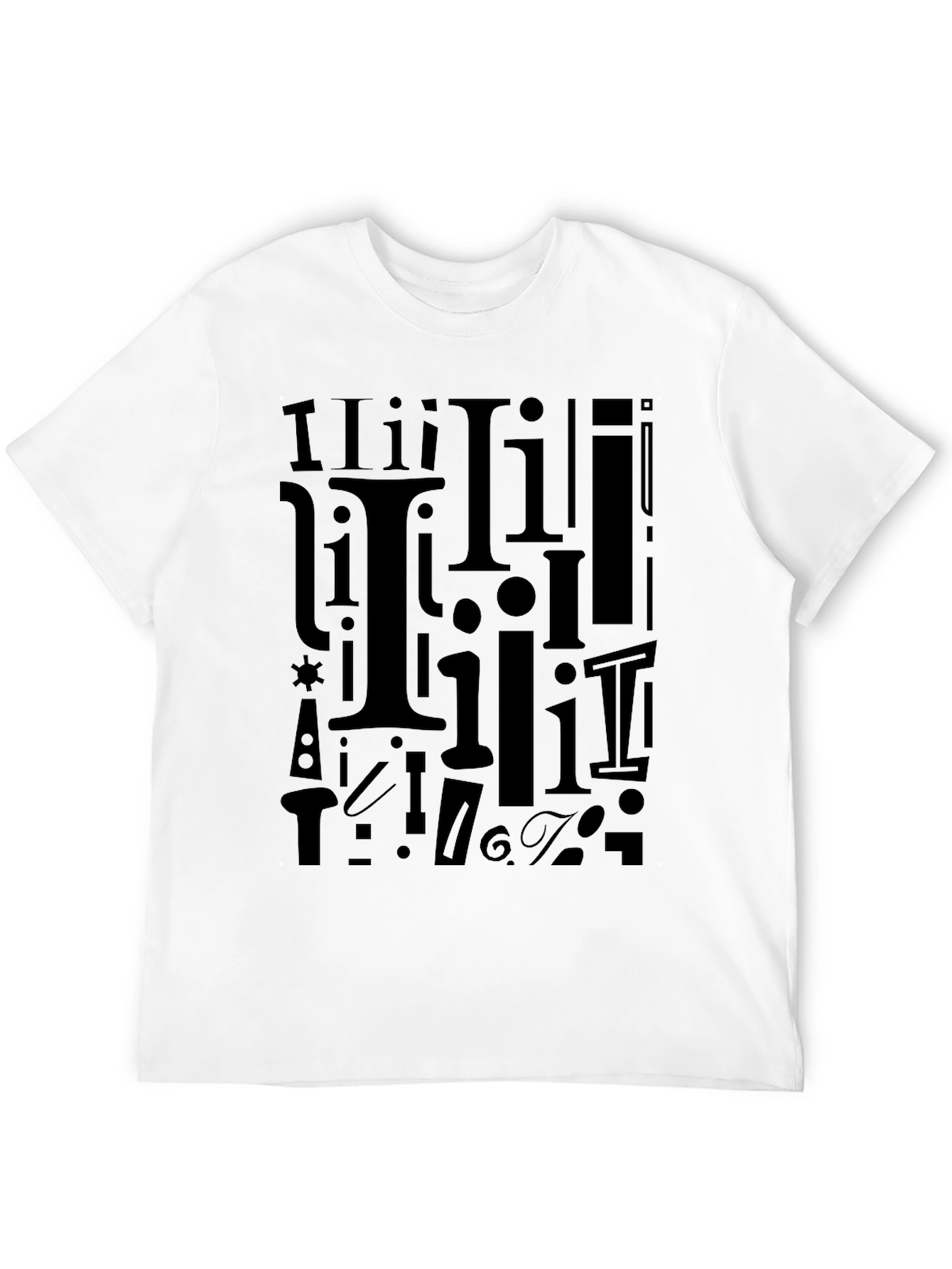 I Pattern Black Crew Neck T-Shirt