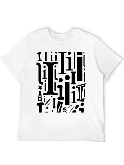 I Pattern Black Crew Neck T-Shirt