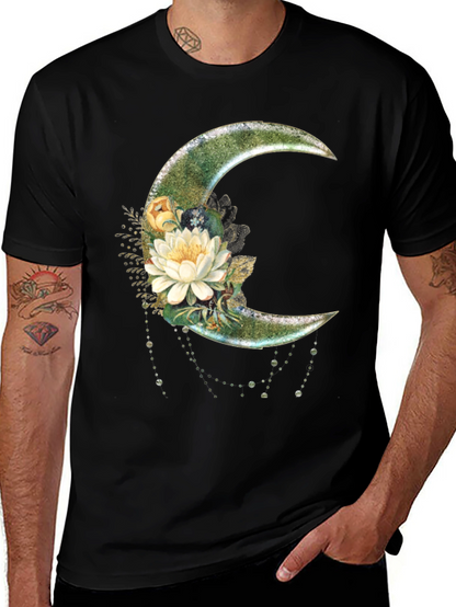 Floral Moon Graphic T-Shirt - Stylish Crescent Design