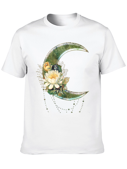 Floral Moon Graphic T-Shirt - Stylish Crescent Design
