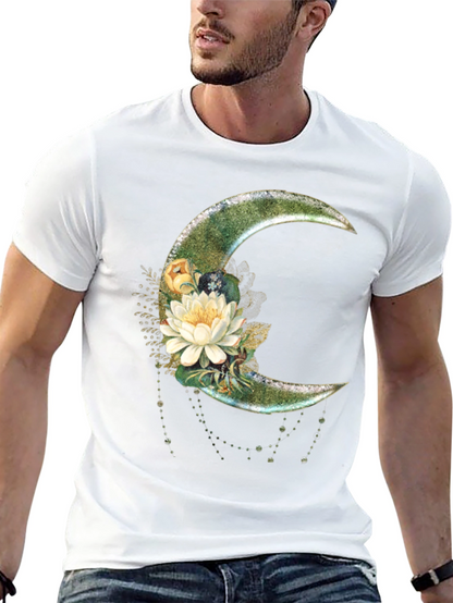 Floral Moon Graphic T-Shirt - Stylish Crescent Design