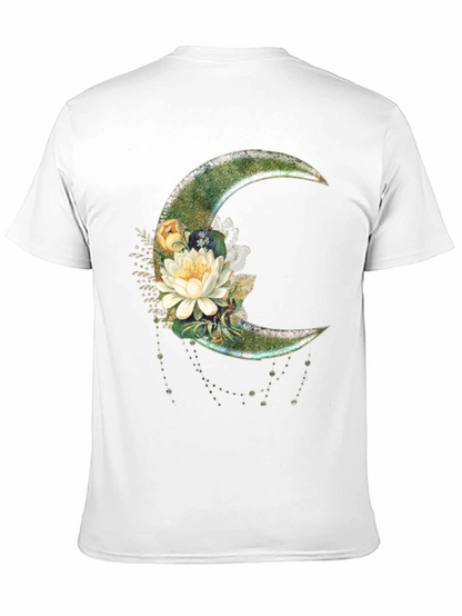 Floral Moon Graphic T-Shirt - Stylish Crescent Design