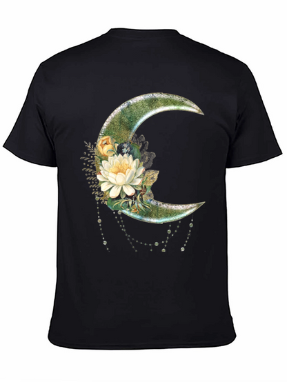 Floral Moon Graphic T-Shirt - Stylish Crescent Design