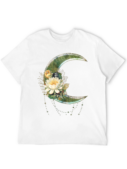 Floral Moon Graphic T-Shirt - Stylish Crescent Design