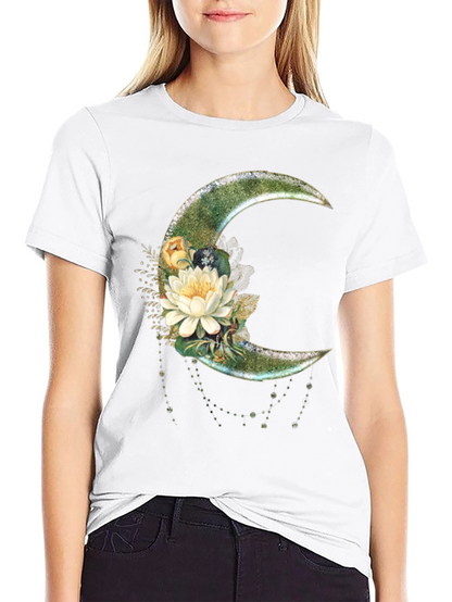 Floral Moon Graphic T-Shirt - Stylish Crescent Design
