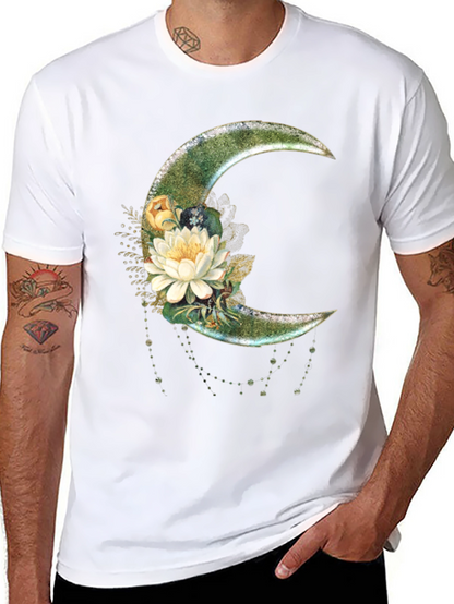Floral Moon Graphic T-Shirt - Stylish Crescent Design