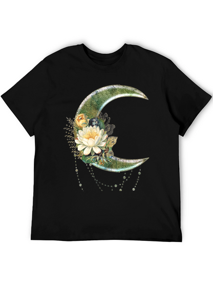 Floral Moon Graphic T-Shirt - Stylish Crescent Design