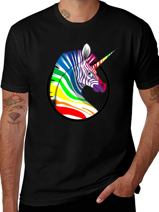 Rainbow Zebra Unicorn Graphic Tee - Mens Black T-Shirt