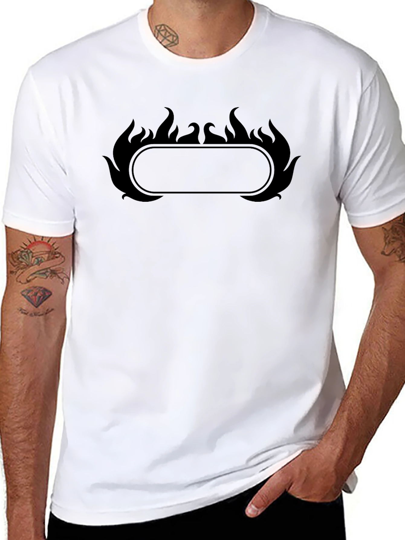 Black T-Shirt with Flame Border Design