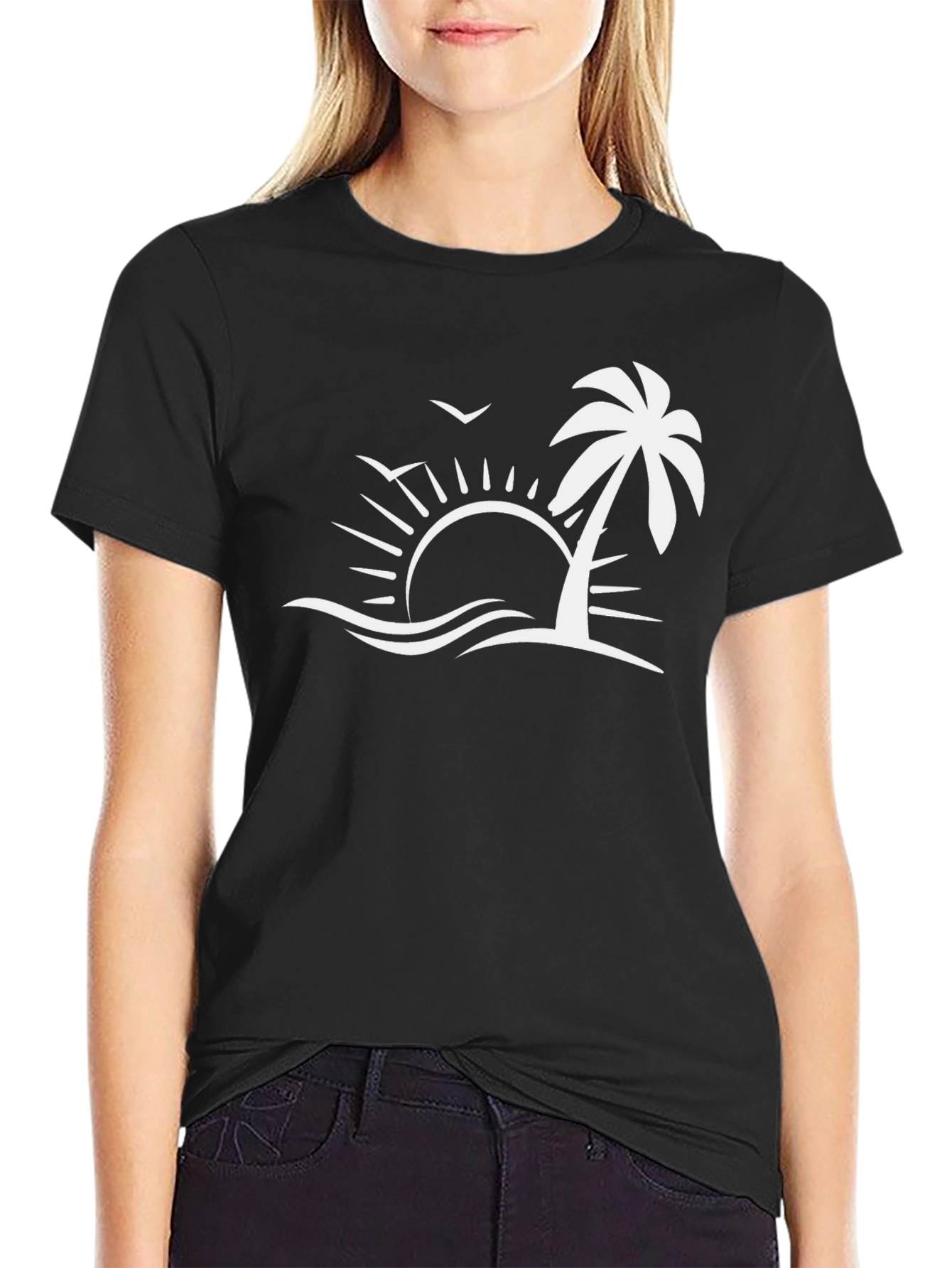 Tropical Palm Sunset Graphic Tee - Black