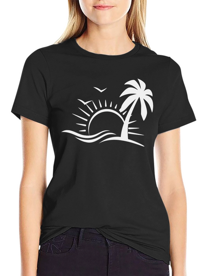 Tropical Palm Sunset Graphic Tee - Black