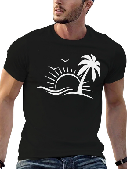 Tropical Palm Sunset Graphic Tee - Black
