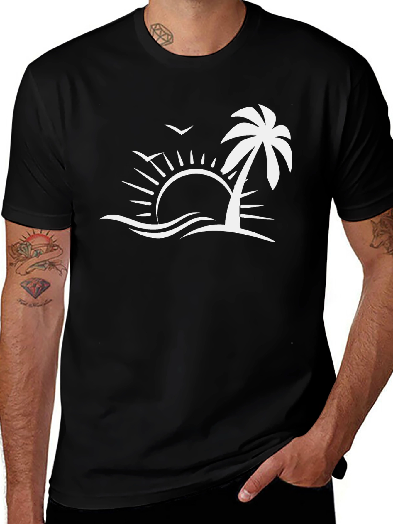 Tropical Palm Sunset Graphic Tee - Black