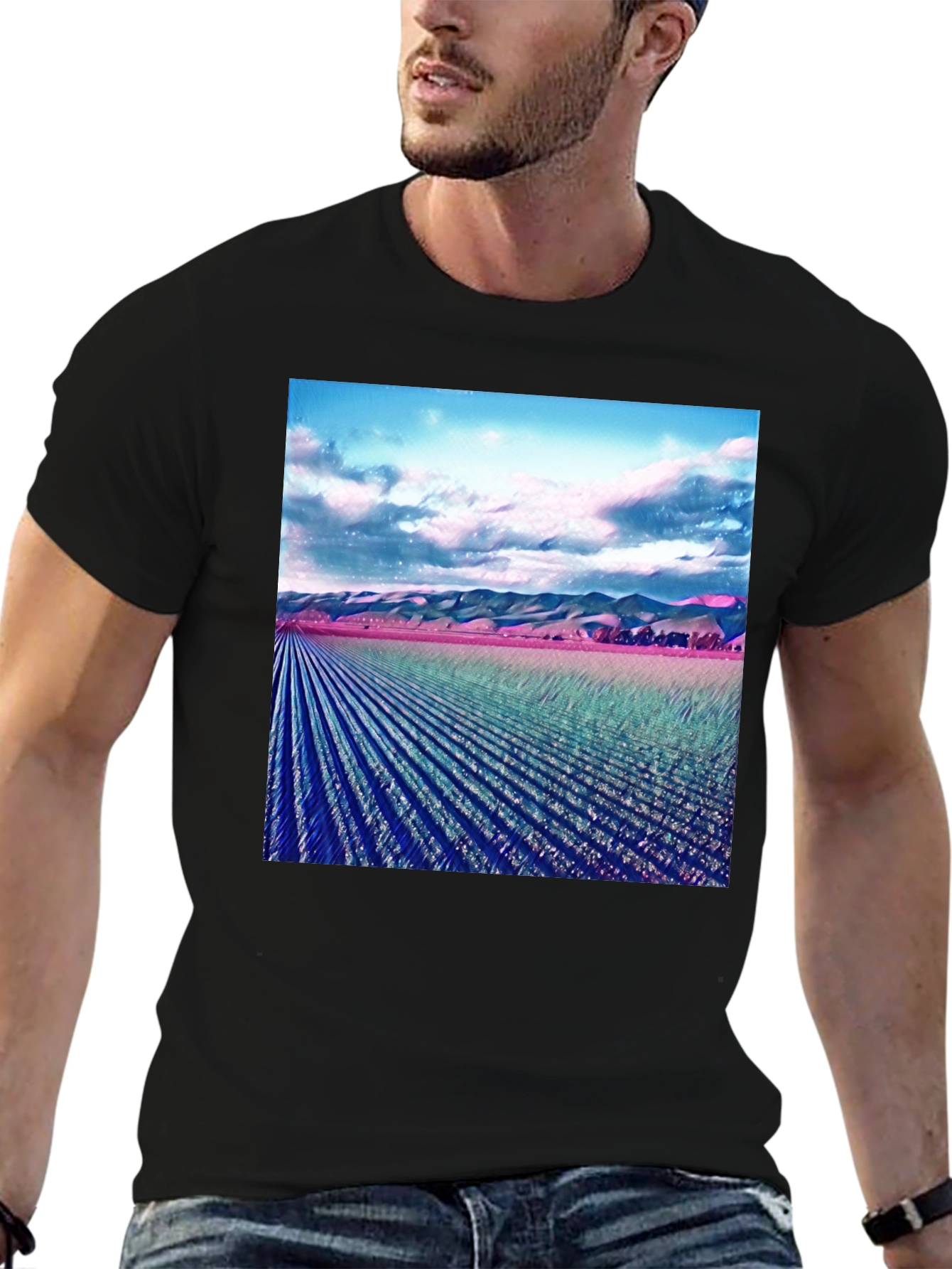 Artistic Field Print Black T-Shirt