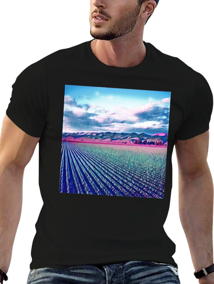 Artistic Field Print Black T-Shirt