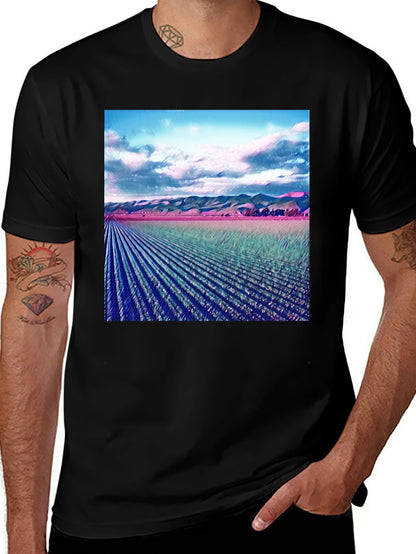 Artistic Field Print Black T-Shirt