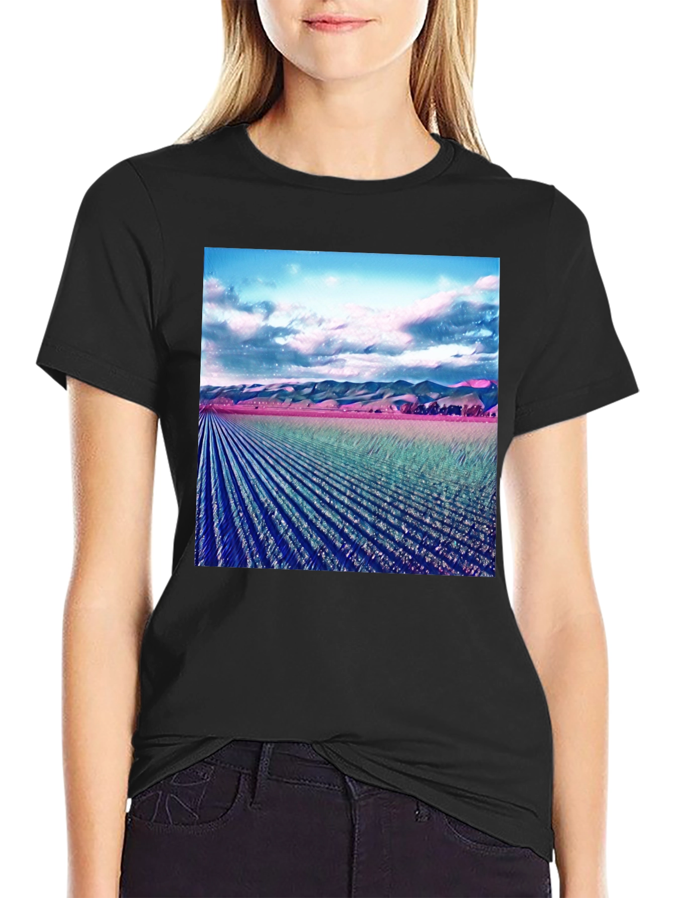 Artistic Field Print Black T-Shirt