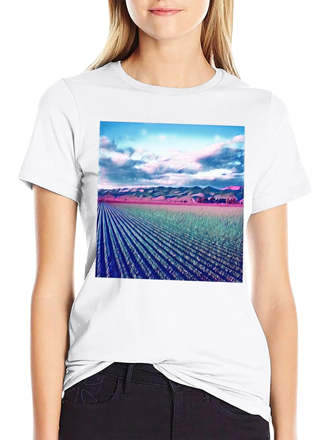 Artistic Field Print Black T-Shirt