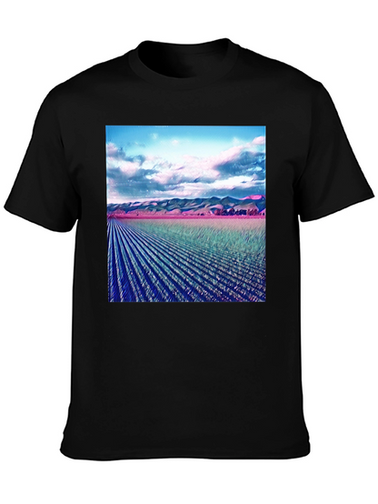 Artistic Field Print Black T-Shirt