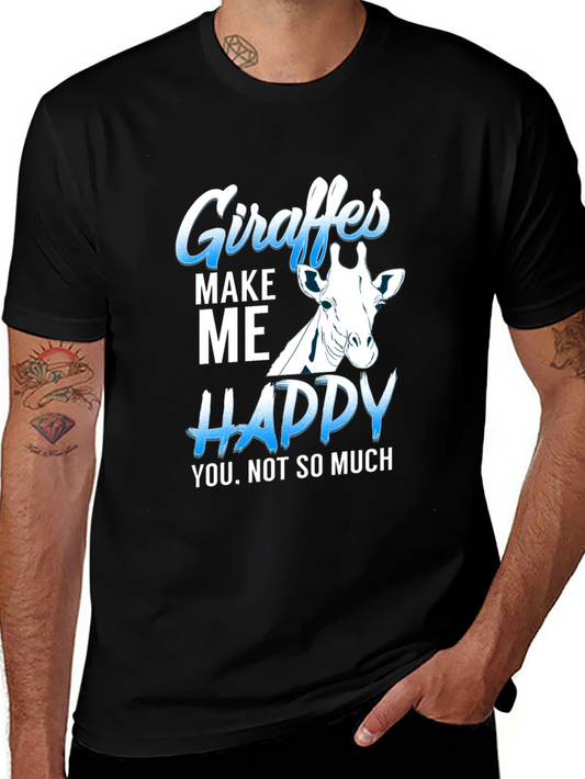 Giraffe Lover T-Shirt - Giraffes Make Me Happy Black Tee