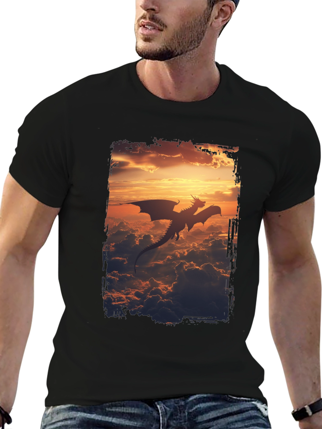 Dragon Sunset Graphic Tee - Mens Black T-Shirt