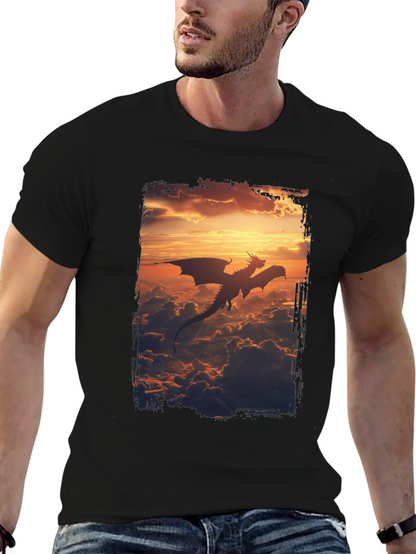 Dragon Sunset Graphic Tee - Mens Black T-Shirt