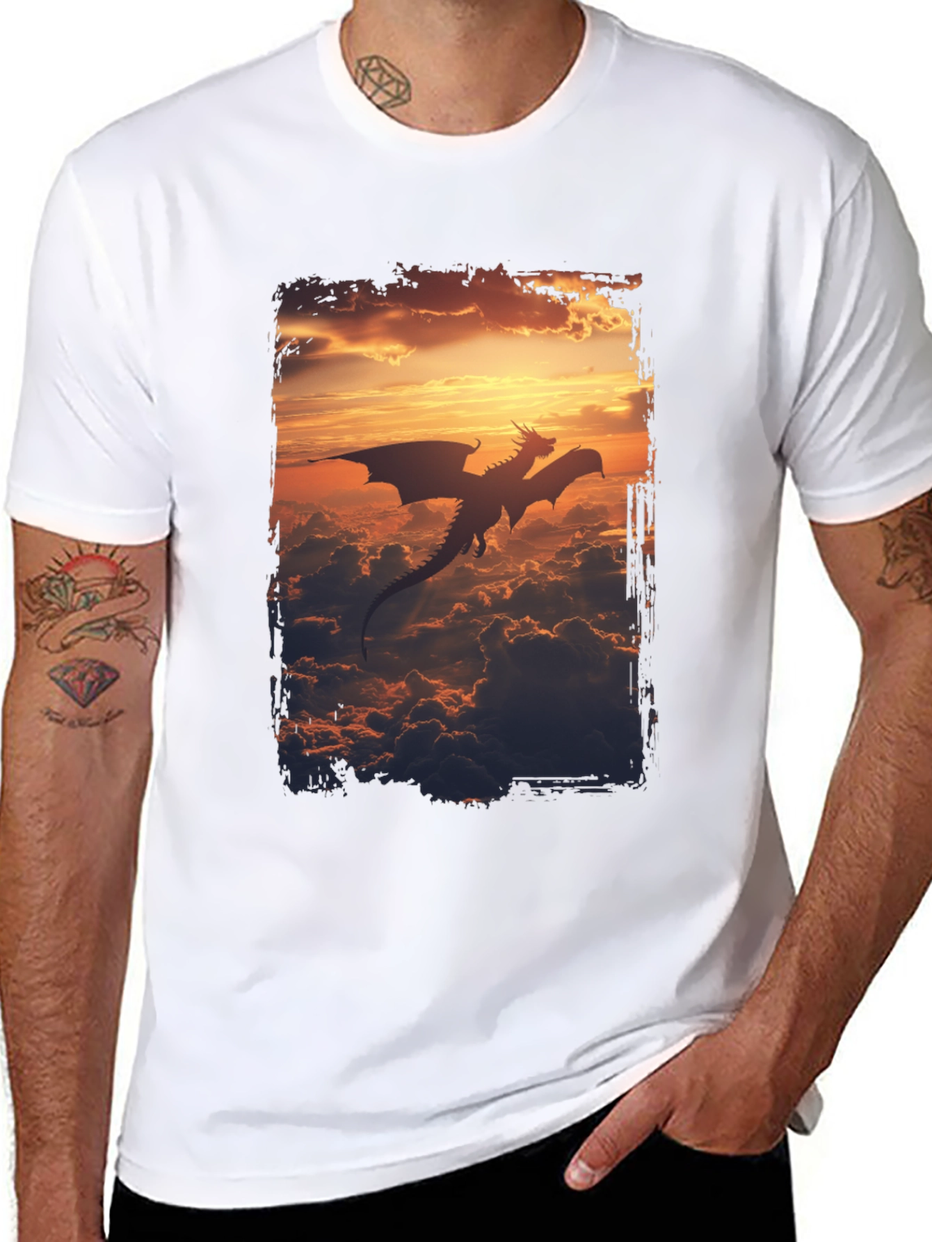 Dragon Sunset Graphic Tee - Mens Black T-Shirt