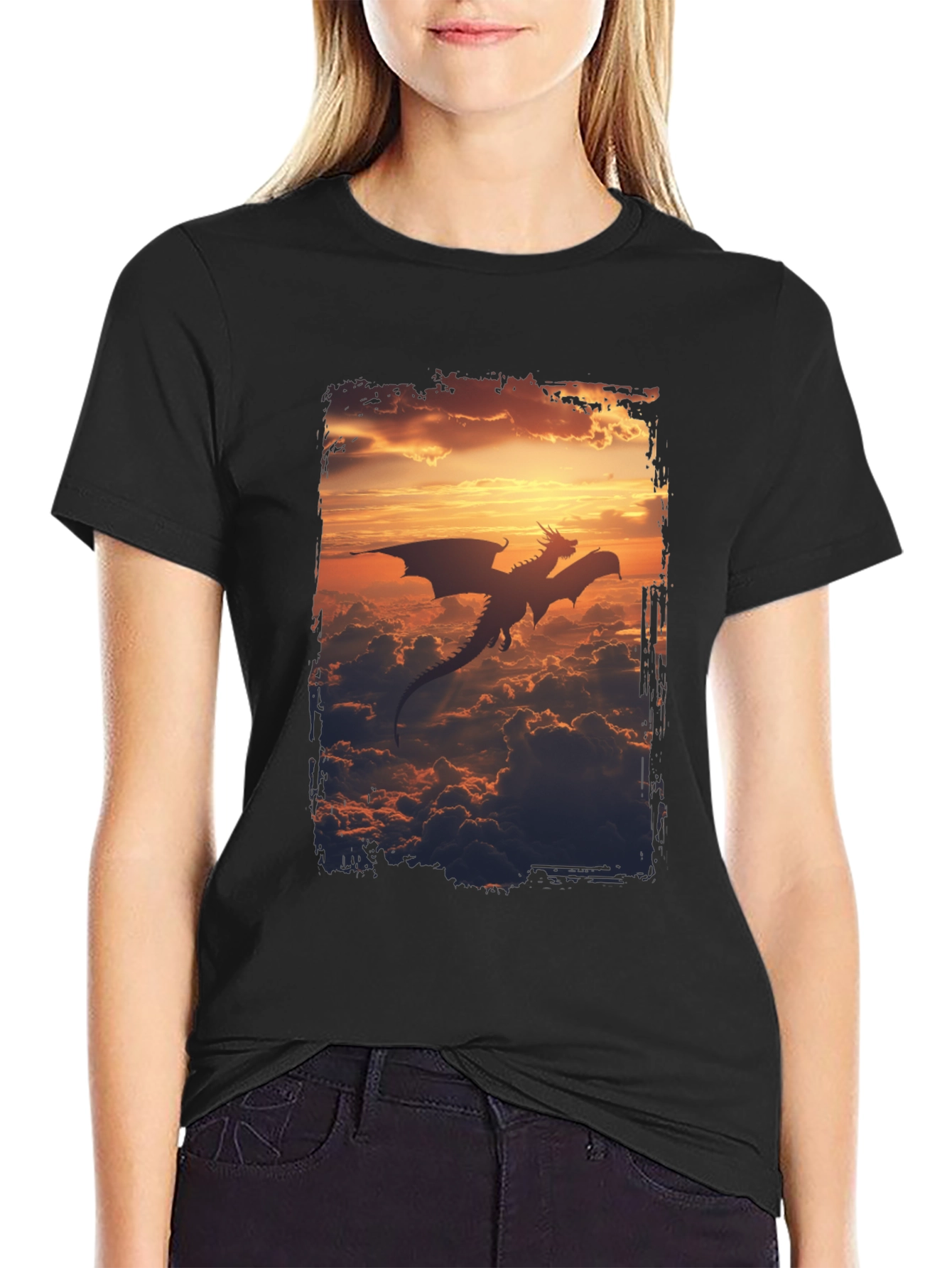Dragon Sunset Graphic Tee - Mens Black T-Shirt