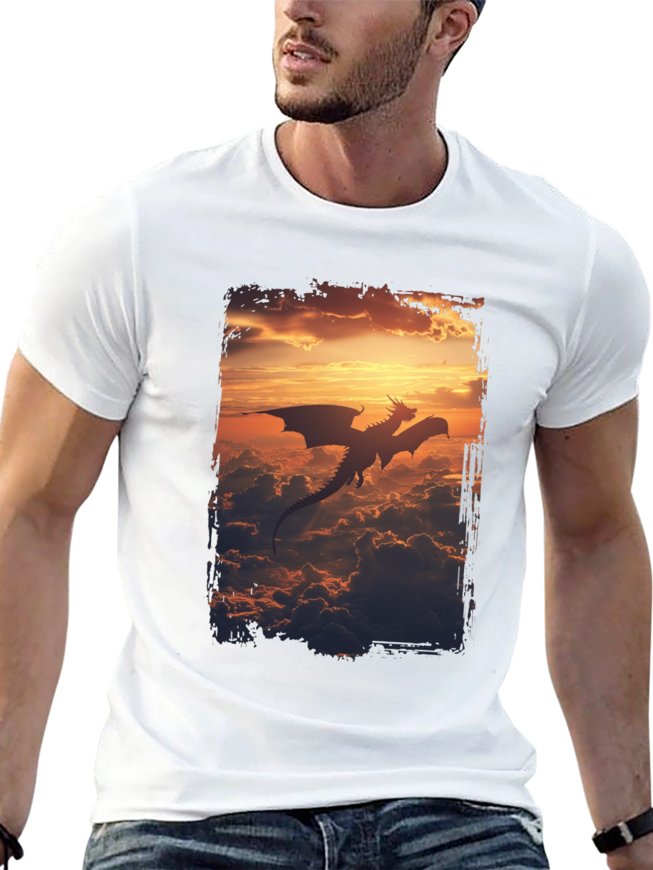 Dragon Sunset Graphic Tee - Mens Black T-Shirt
