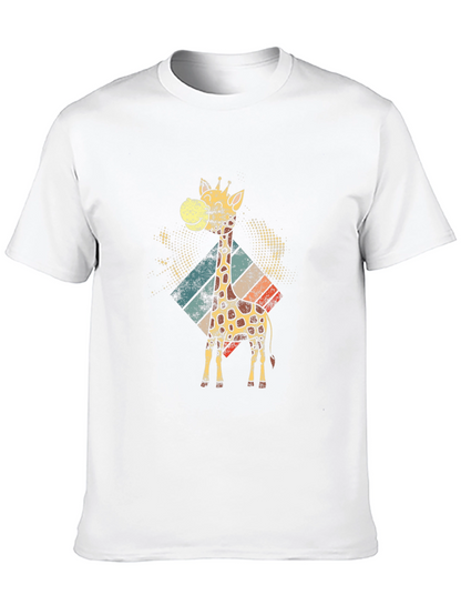 Retro Giraffe Graphic Tee - Black Cotton T-Shirt