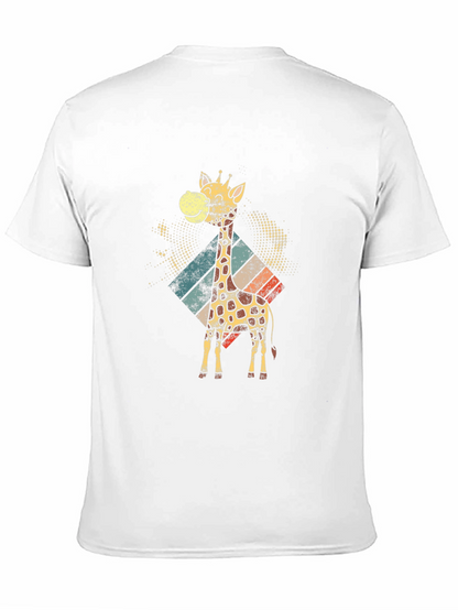 Retro Giraffe Graphic Tee - Black Cotton T-Shirt