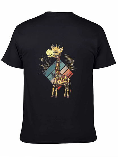 Retro Giraffe Graphic Tee - Black Cotton T-Shirt
