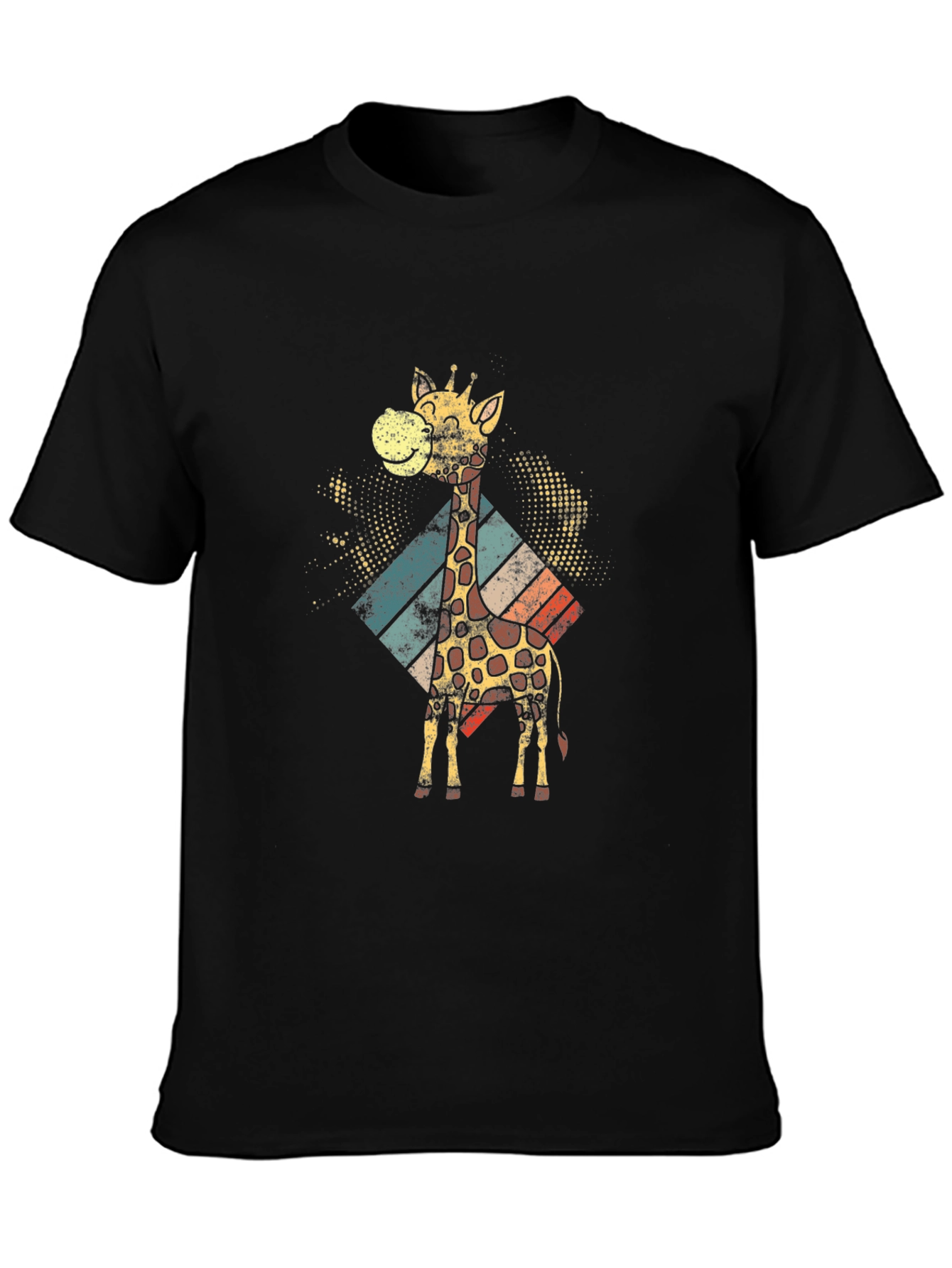 Retro Giraffe Graphic Tee - Black Cotton T-Shirt