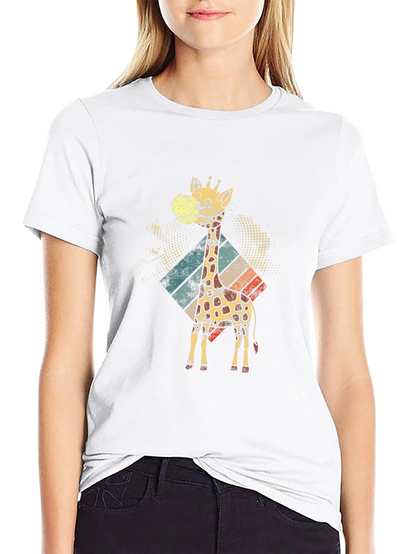 Retro Giraffe Graphic Tee - Black Cotton T-Shirt