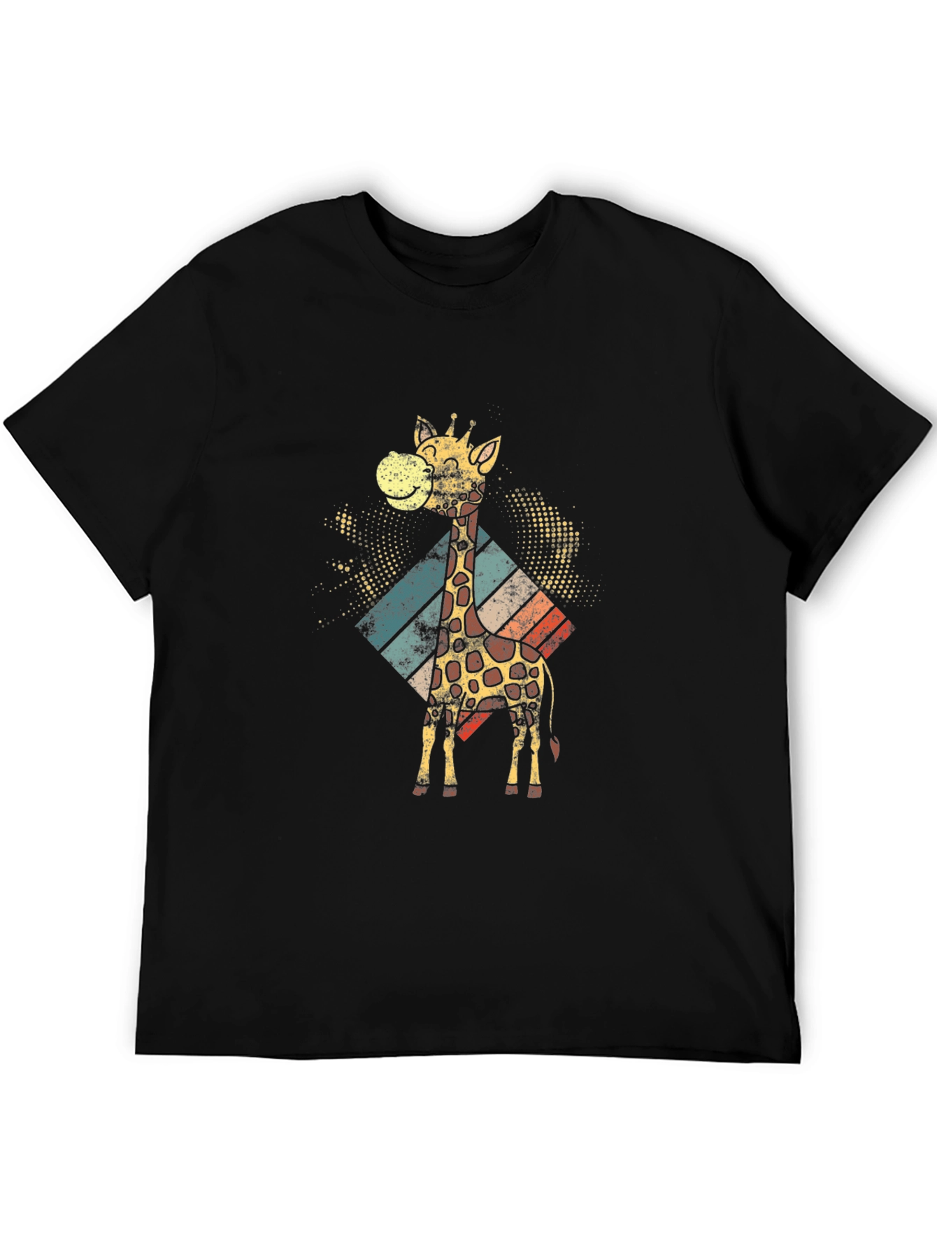 Retro Giraffe Graphic Tee - Black Cotton T-Shirt
