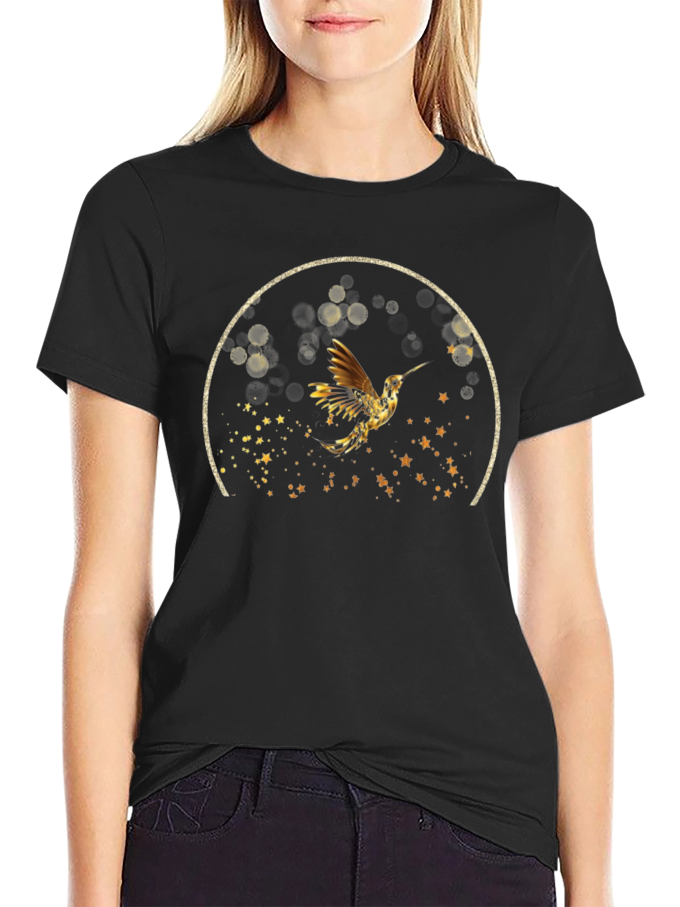 Hummingbird Graphic Tee - Stylish Black T-Shirt