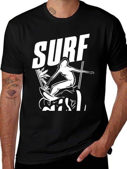 Surf Girl Graphic Tee - Black Cotton T-Shirt