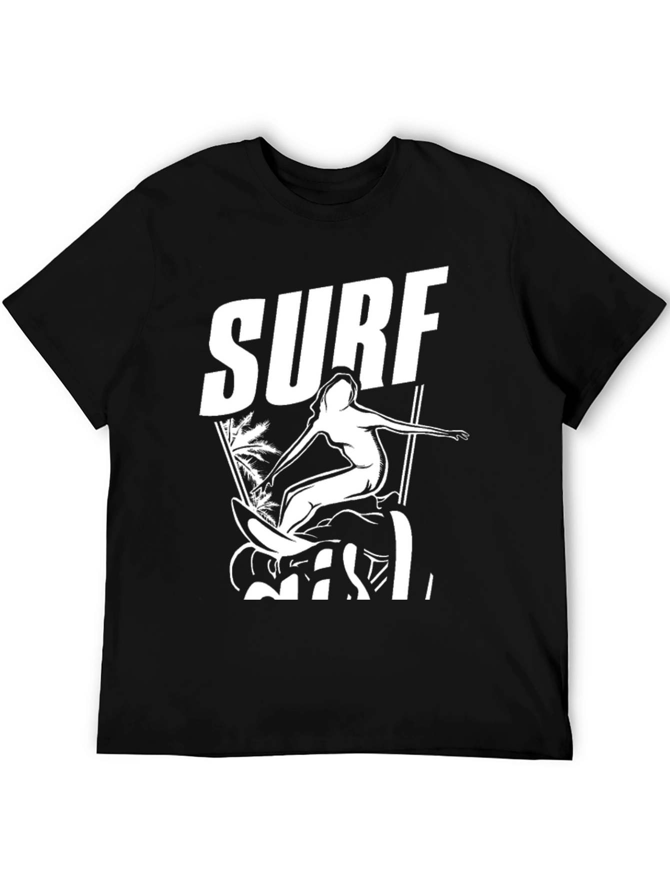 Surf Girl Graphic Tee - Black Cotton T-Shirt