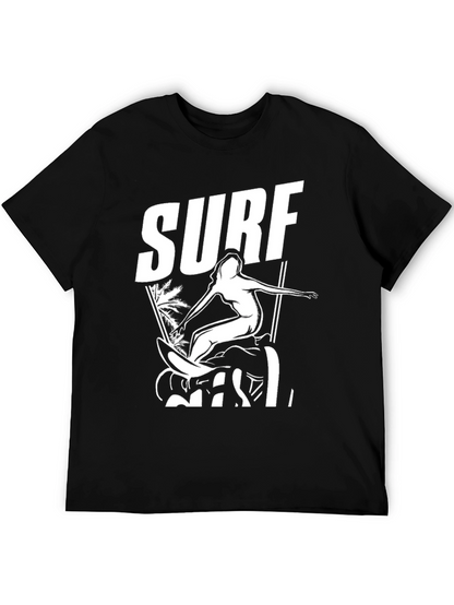 Surf Girl Graphic Tee - Black Cotton T-Shirt