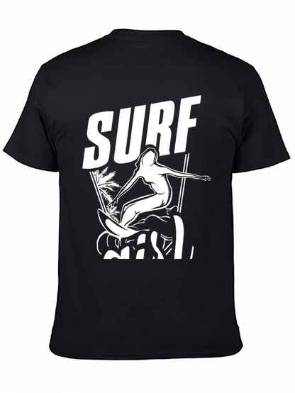 Surf Girl Graphic Tee - Black Cotton T-Shirt