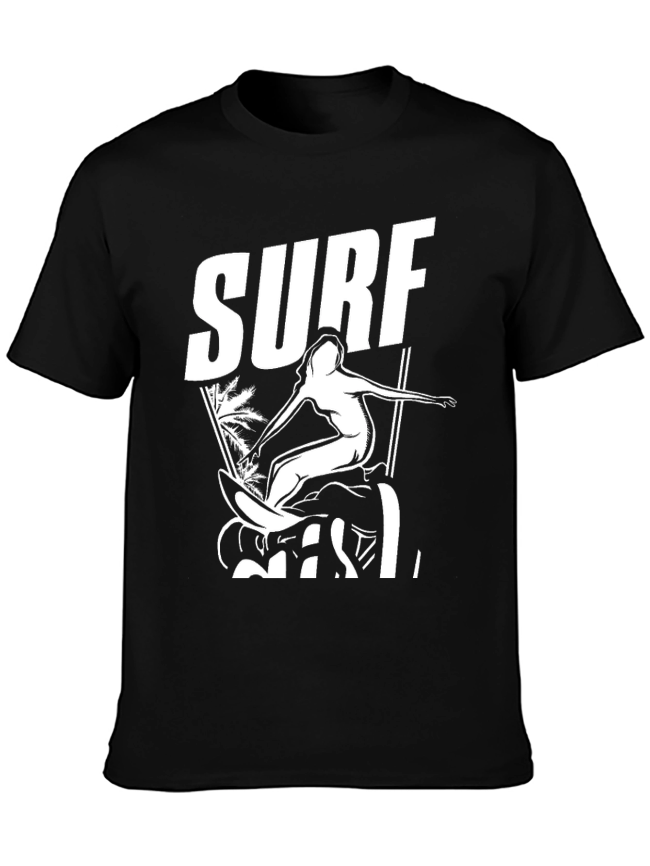 Surf Girl Graphic Tee - Black Cotton T-Shirt