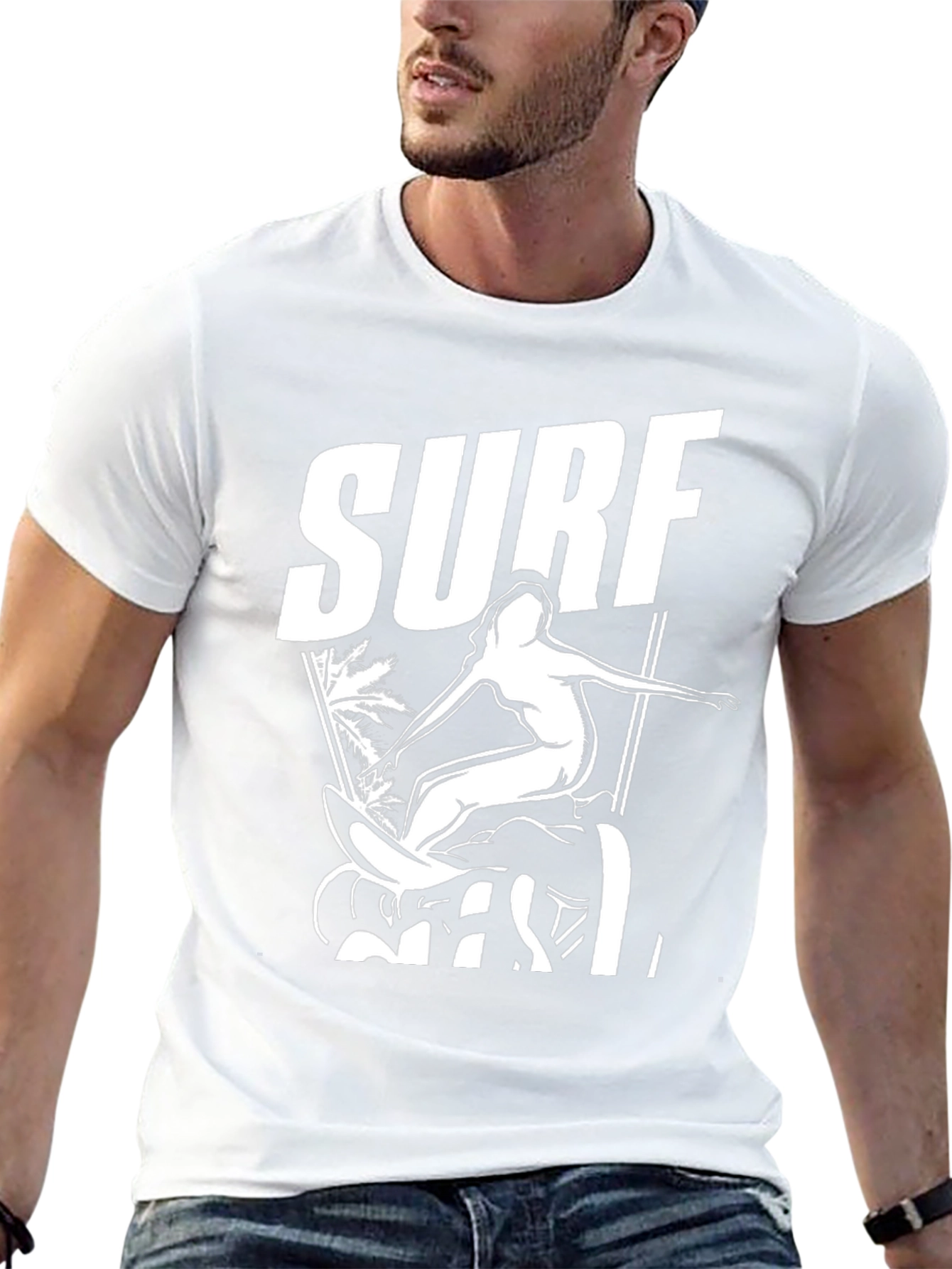 Surf Girl Graphic Tee - Black Cotton T-Shirt