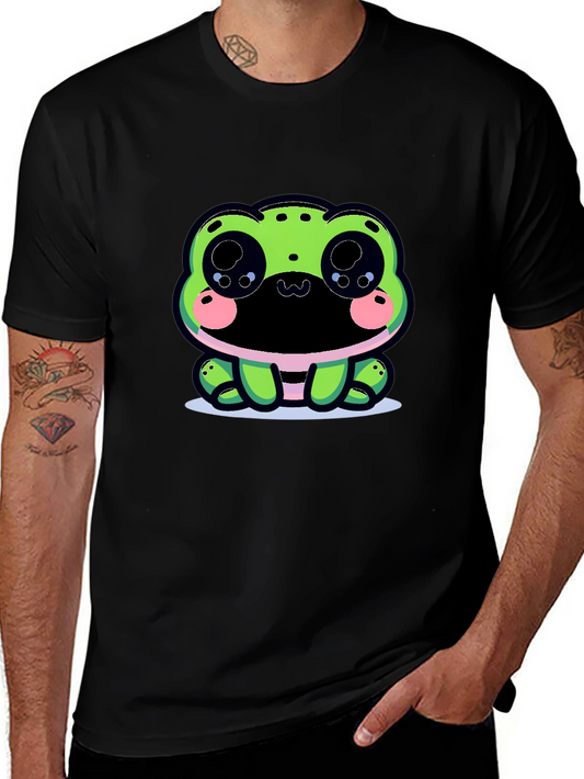 Cute Frog Graphic Tee - Black Cotton Blend
