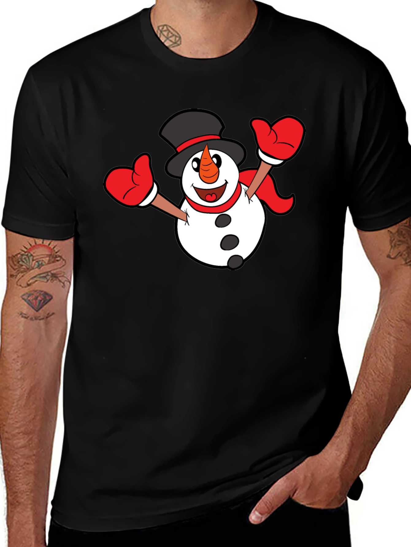 Festive Snowman Graphic T-Shirt - Black