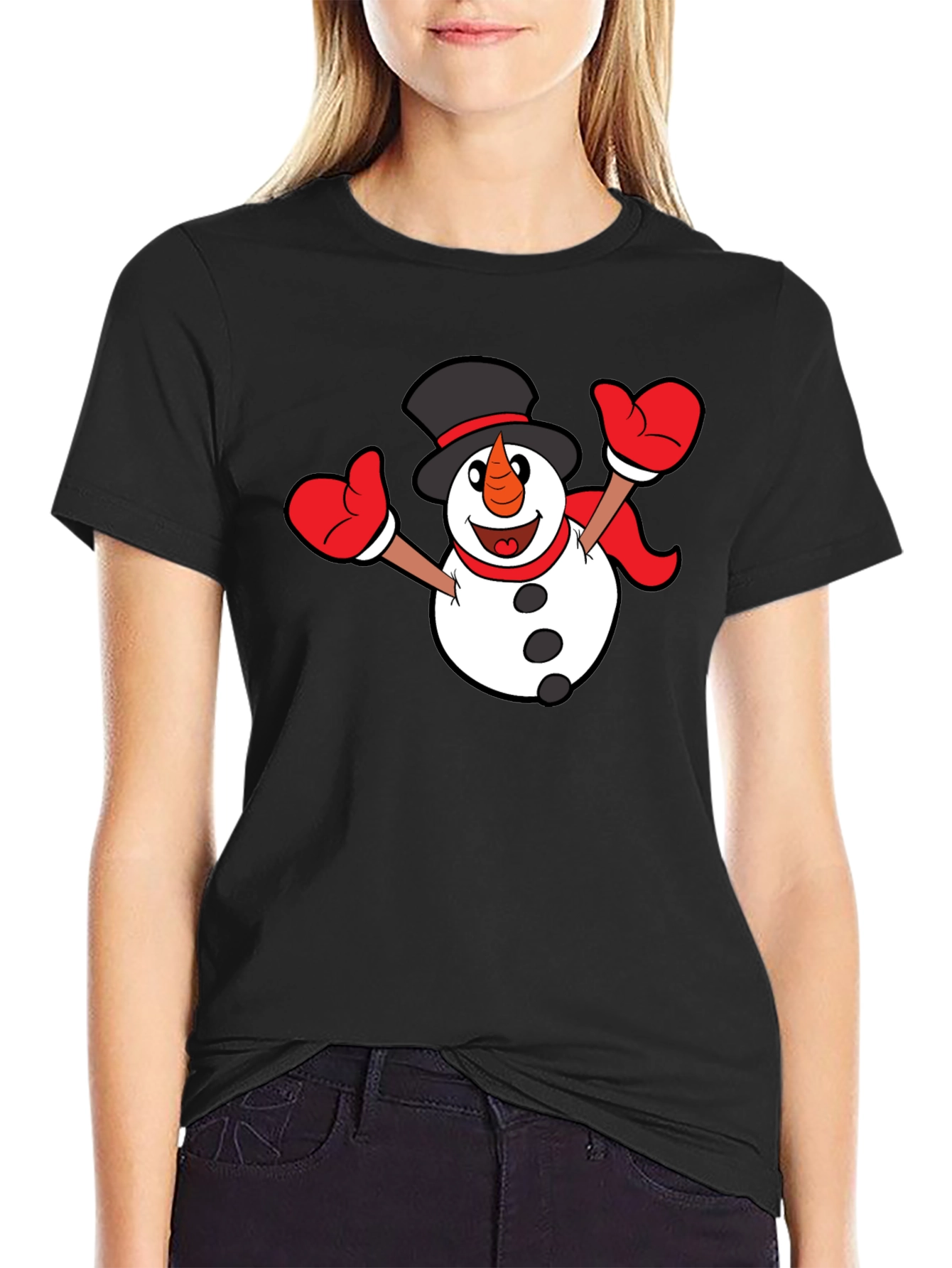 Festive Snowman Graphic T-Shirt - Black