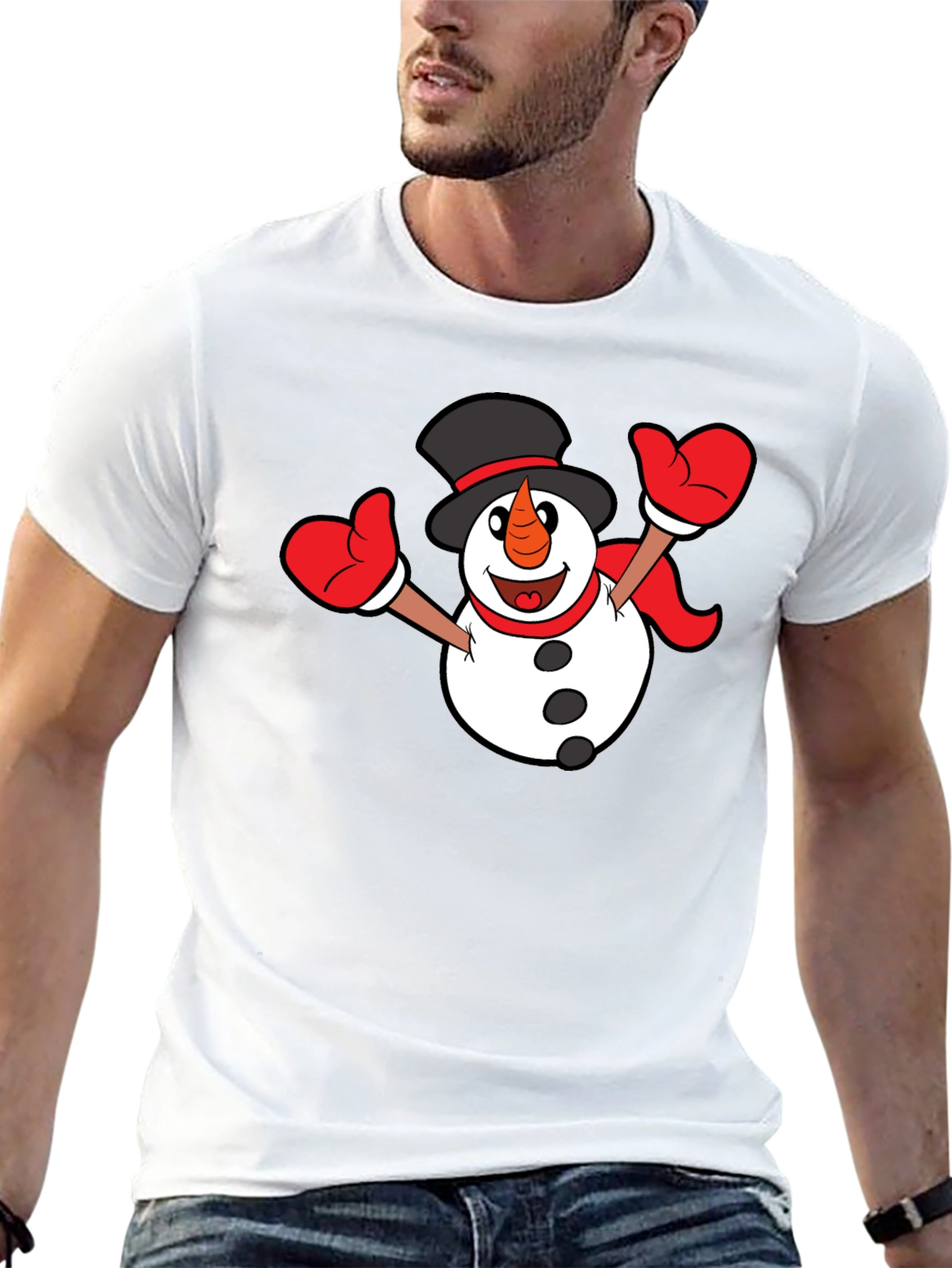 Festive Snowman Graphic T-Shirt - Black