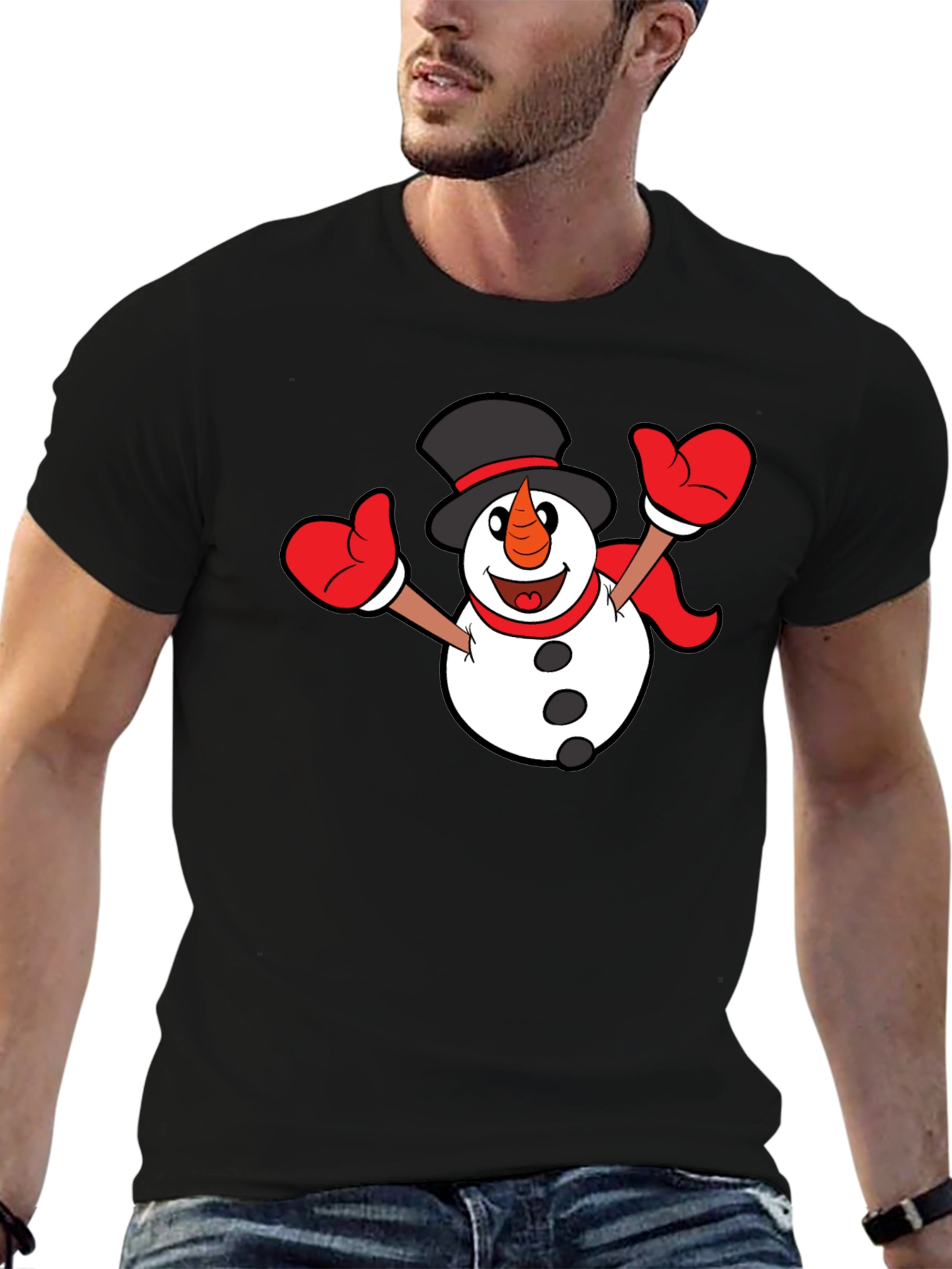 Festive Snowman Graphic T-Shirt - Black